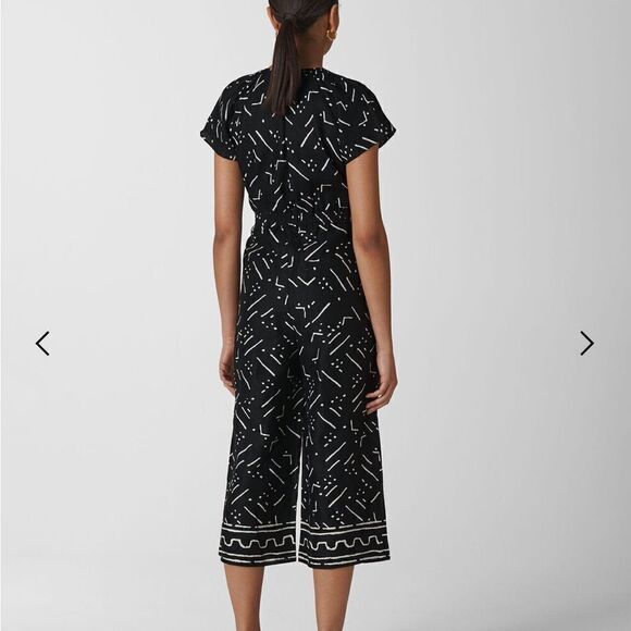 Whistles Etta Linen Jumpsuit Black White Kuba Print - Picture 2 of 7